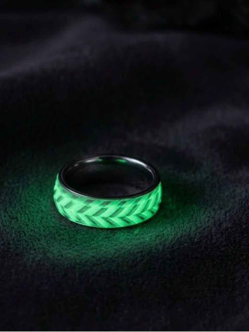 Glow Ring with Chevron Inlay - Black and Green